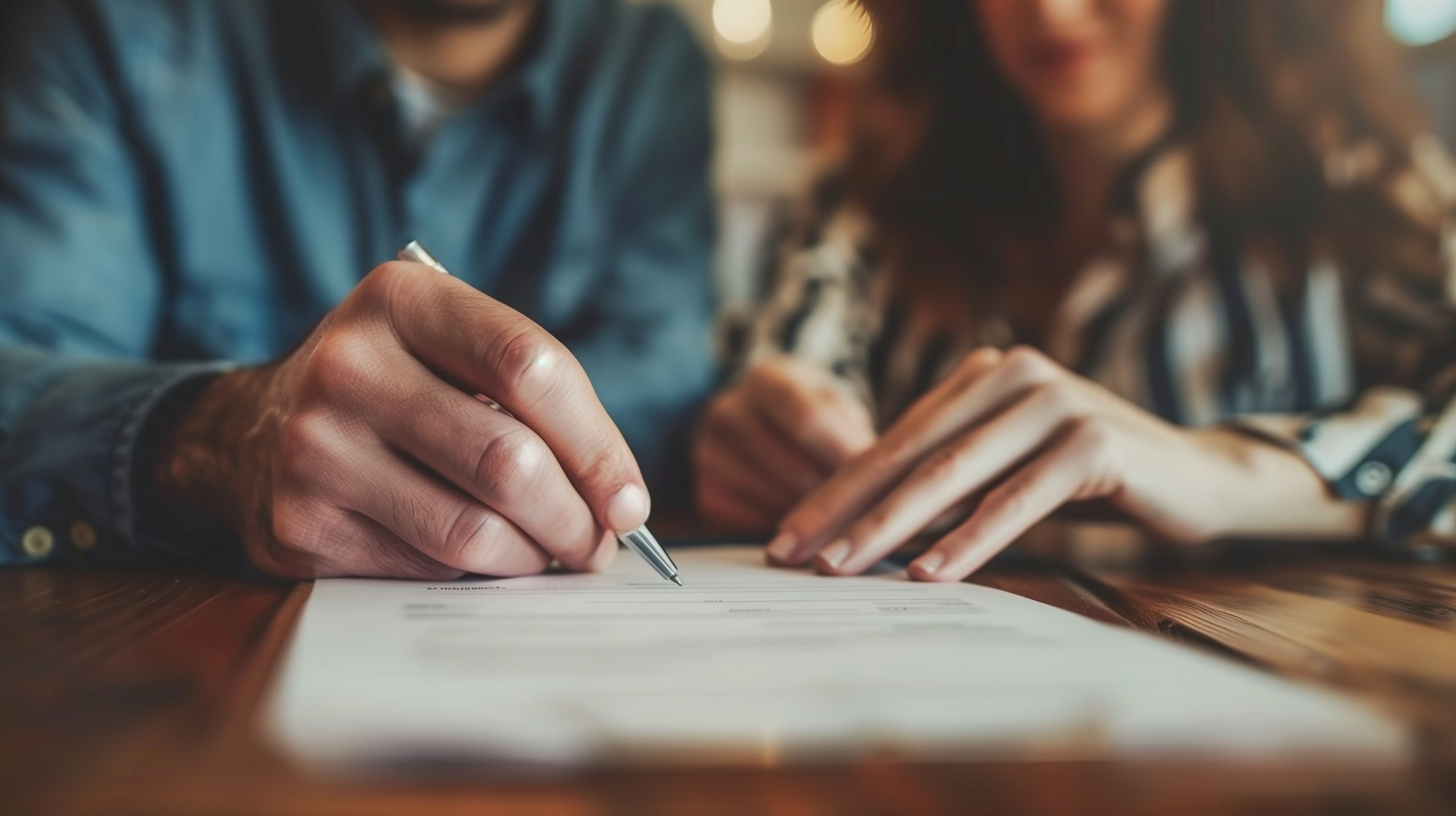 Close-up of a couple signing a piece of paper